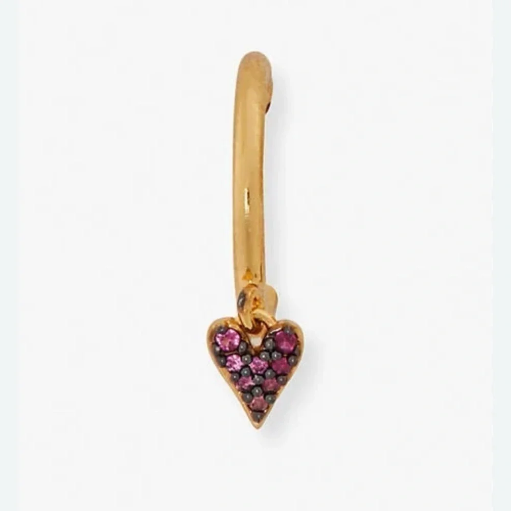 Kate Spade Gold-Tone Colored Pavé Heart Charm Huggie Hoop Earrings